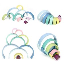 Vinsani Wooden Rainbow Stacker Learning Toy Educational Stacking Toy 10PCS