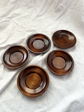 Set of 5 Vintage Handmade Lacquered Wood Japanese Chataku Circular Coasters