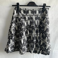 H&M 100% linen mini skirt black & white tribal print - size 10 with pockets