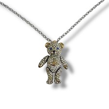 RARE Vivienne Westwood Teddy Bear Orb Crystal Necklace Silver Auth from Japan