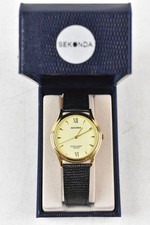 Masculine Sekonda Wrist Watch 03270 Stainless Steel Gold-Tone Case Black Strap 