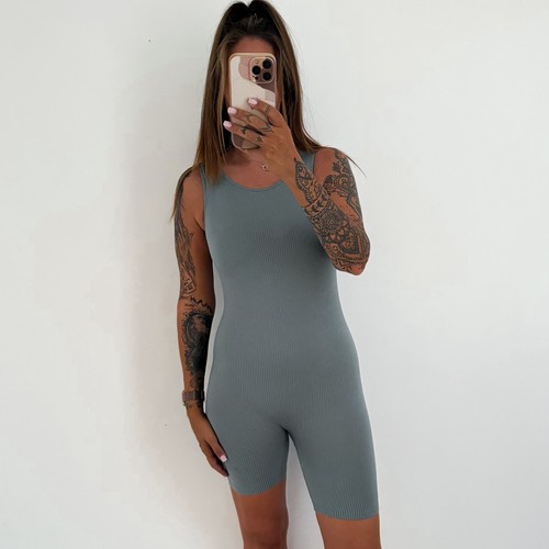 Ladies green ribbed - ribbed, unitard