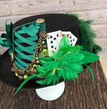 Unique Black Green Steampunk Top Hat Corset feathers Jewels 57cm (31)