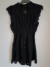 Pussycat London Occasionwear Blouse Black Size S Lace Shirred Waist BNWT