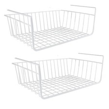2 x Large White Under Shelf Table Storage Basket Rack Kitchen Cabinet Organiser
