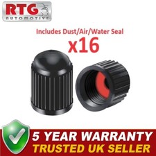 16x Tyre Valve Dust Caps With Internal Air/Dust/Water Seals Black Plastic RTG