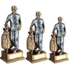 Male Golfer and Bag Trophy Award Antique Gold Resin Free Engraving RF621-TD