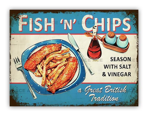 Fish chips metal garage sign - fish, n