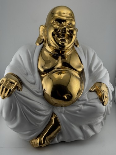 Gold white laughing buddha - white,