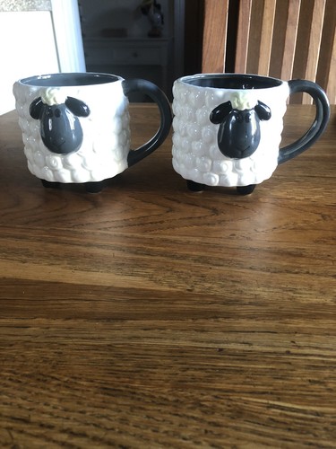 Stoneware white sheep mugs - sheep,