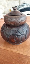 African Carved Wood Stacking Pots