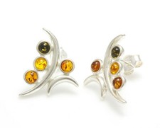 NATURAL BALTIC AMBER STERLING SILVER 925 Gamestone Earrings Stud Certified & Box