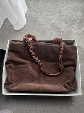 Chanel Suede Brown Leather Tote Bag With Tortoise Hardware