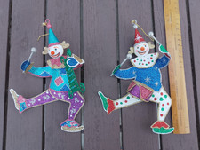 Christmas hanging decorations - clowns playing instruments - 7" tall, metal