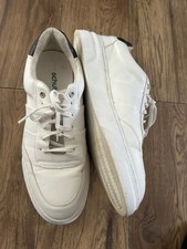 Schuh Mens White Faux Leather Trainers Size 12 Lace Up Sneakers