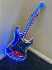 1980s neon light union jack guitar clock, fully working