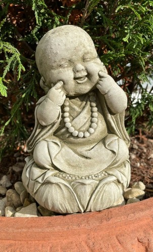 Happy monk stone statue - monk,