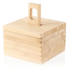 7 Piece Natural Bamboo Wooden Square Drinks Coaster Set Coasters with Holder