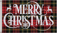 Merry Christmas Tartan Decorative Polyester Flag 5'x3'