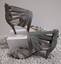 Oasis.... ‘Silver Glitter Strappy Stilletto Heel Shoes... Size 39 UK 6