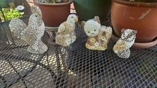 FOUR VINTAGE HANDMADE SEASHELL FIGURINES OWL ROOSTER PIGEON TEDDY BEAR