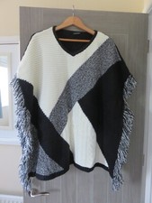 Topshop Ladies Black Grey and White woollen Poncho