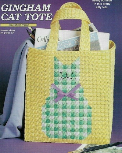 Gingham cat tote - cat, bag