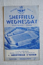 1953-4 Sheffield Wednesday v Sheffield Utd FA Cup 3rd Round Programme 9 Jan 1954