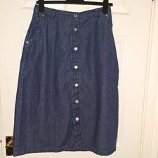 DAMART blue denim button through skirt, part elastic waist, size 12, length 28