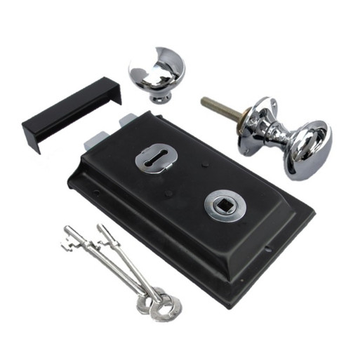 Solid brass black rim lock - brass,