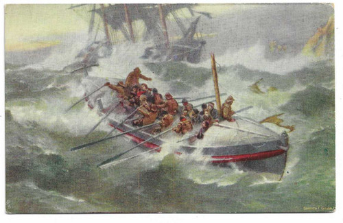 Artist drawn rnli postcard - drawn,