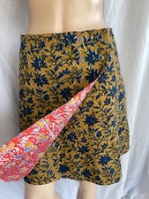 Reversible Ochre Blue & Red Print Festival Boho Wrap Skirt with Pocket New