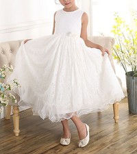 Girls Ivory Lace Bridesmaid Flower Girl Dress 2 3 4 5 6 7 8 9 Years
