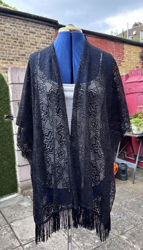 Black lace fringe kimono cover - kimono,
