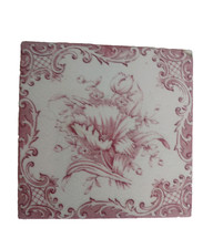 Vintage Victorian Style Pink on Cream/White Floral Print Wall Tile 6 x 6"