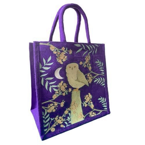 Purple owl jute shopping - jute, bag