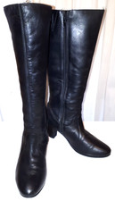 Ladies UK7 black VG quality faux leather 2.5" heel wider calf knee high boots