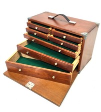 Antique Wooden Large Engineers Toolbox / Tool Box Collectors Cabinet by Neslein