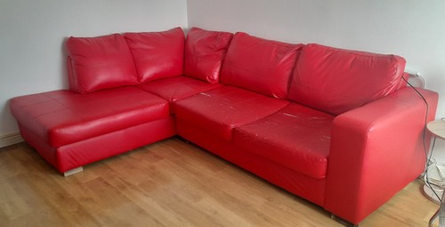 Large red faux - l, shape