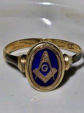 Antique 18ct Masonic Ring 1897 Blue Enamel Rotating Rare Freemasonry