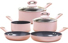 Cermalon Blush Pink 5-Piece Ceramic Cookware Set - Includes 2X Frying Pans and 3