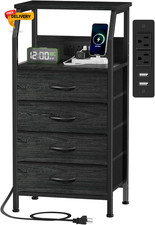 Night Stand with Charging Station 4 Drawer Dresser with Storage Shelf 33.3 Inch
