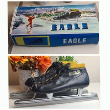 Eagle Ice Skates Black Leather Speed Skates in box Pair Vintage Size 39 (UK 6)