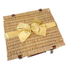 Empty Natural Wicker Hamper Baskets with Lids & Gold Satin Bow- Christmas hamper