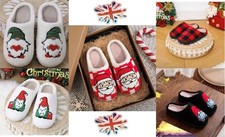 Men Women Christmas Xmas Slippers Slip-On Fur-Lined Soft Plush Secret Santa Gift