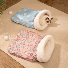 Cat Nest Sleeping Bag Winter Warm Indoor Cats Soft Plush Bed Thickened Cute UK