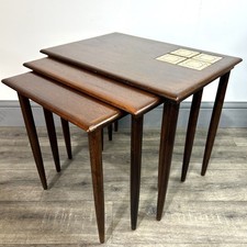 Stylish Set Of Mid Century Danish Nesting Tables With Feature Tiles c1960's
