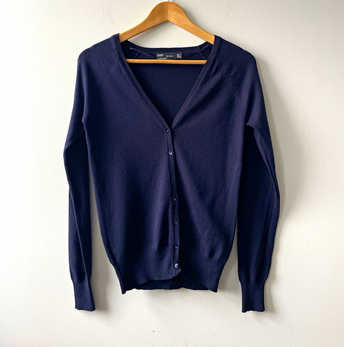 Zara navy knit neck button - navy,