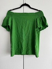 Massimo Dutti Green Shirred Smocked Off Shoulder Blouse Top Size XS 