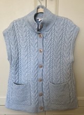 WHITE STUFF Womens Sleeveless Cardigan Grey Chunky Knit Wool Size L